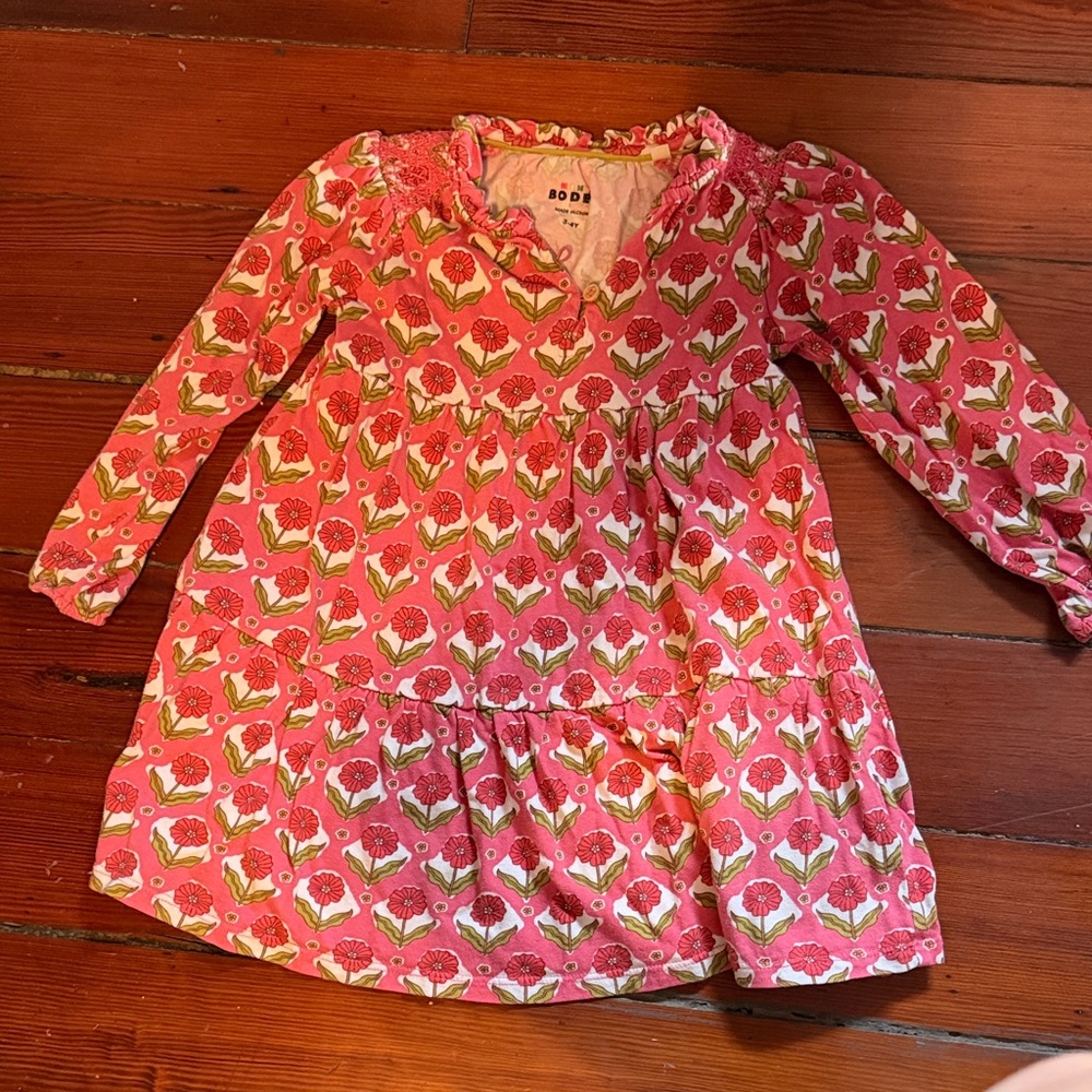Boden Pink Floral Long-Sleeve Girls Dress